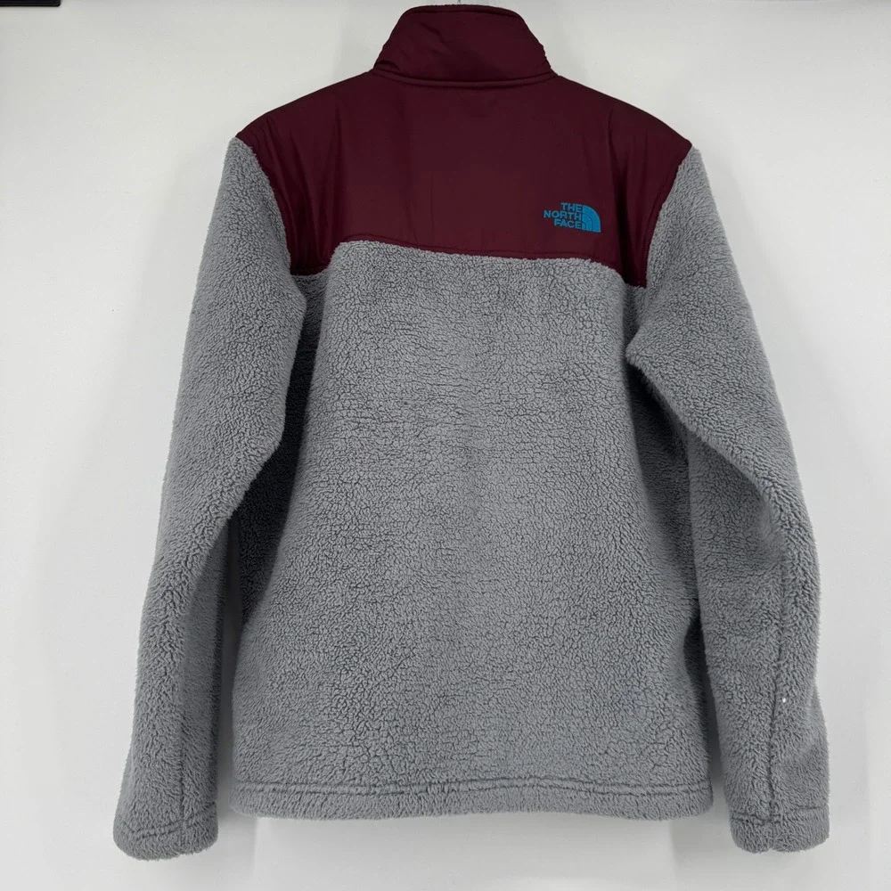 The North Face Mens Gray Maroon Sherpa Fleece 1/4 Zip Pullover Jacket Small